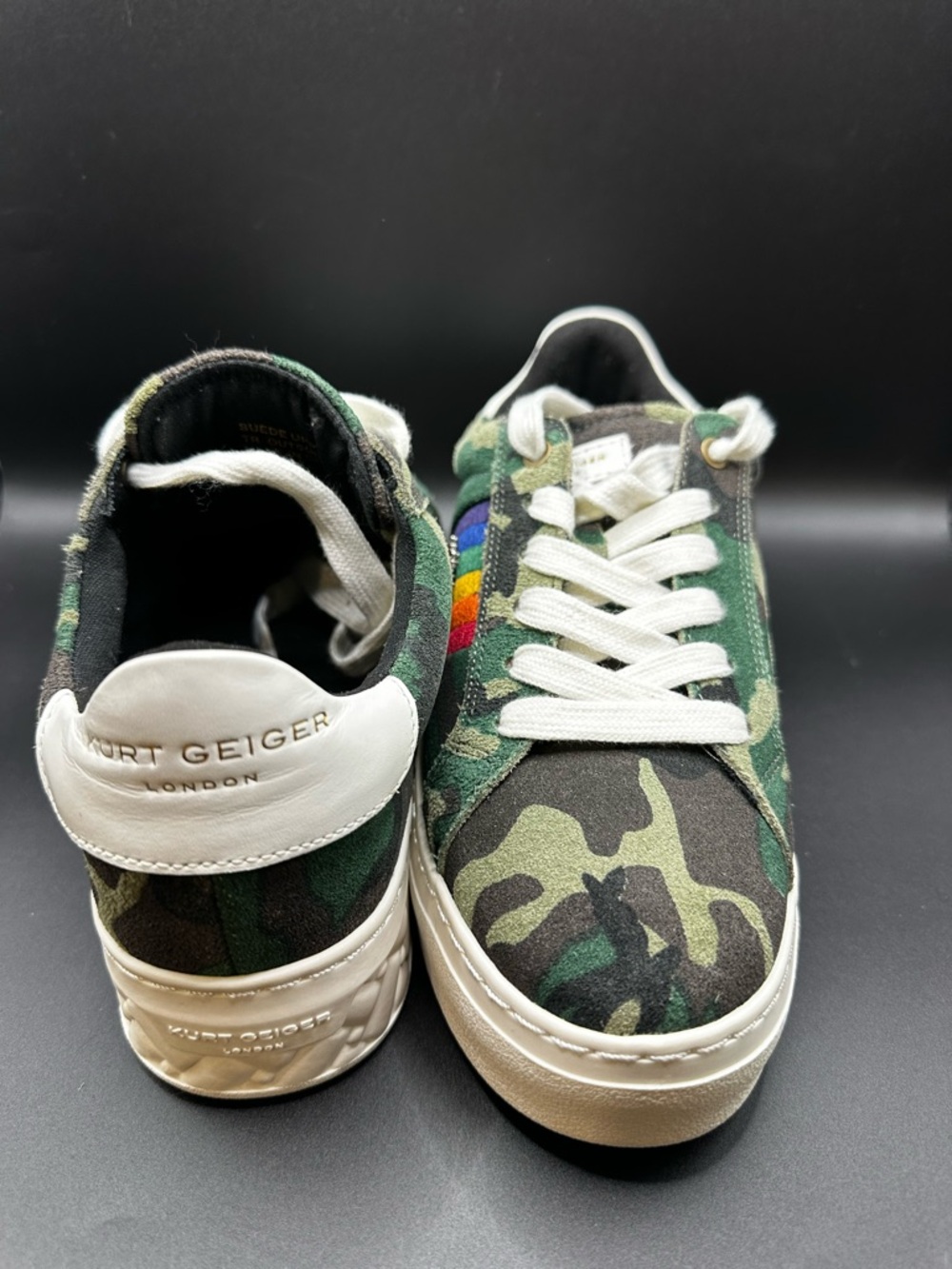 Kurt Geiger Camouflage Sneakers with Rainbow Stripe and Eye Emblem W-5 - Picture 3 of 13